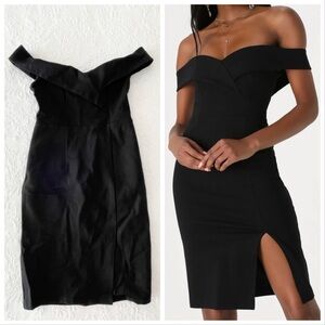 NWOT Lulus Classic Glam Black Off-the-Shoulder Bodycon Dress Small